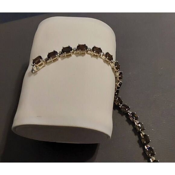 Gorgeous 20 Carat Oval Cut Genuine Smokey Topaz Gemstone Tennis Bracelet~925SS - Picture 2 of 4